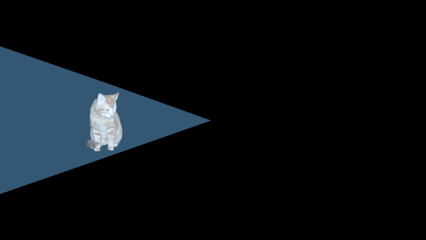 A cat standing in the blue cone of a spotlight against a black background.