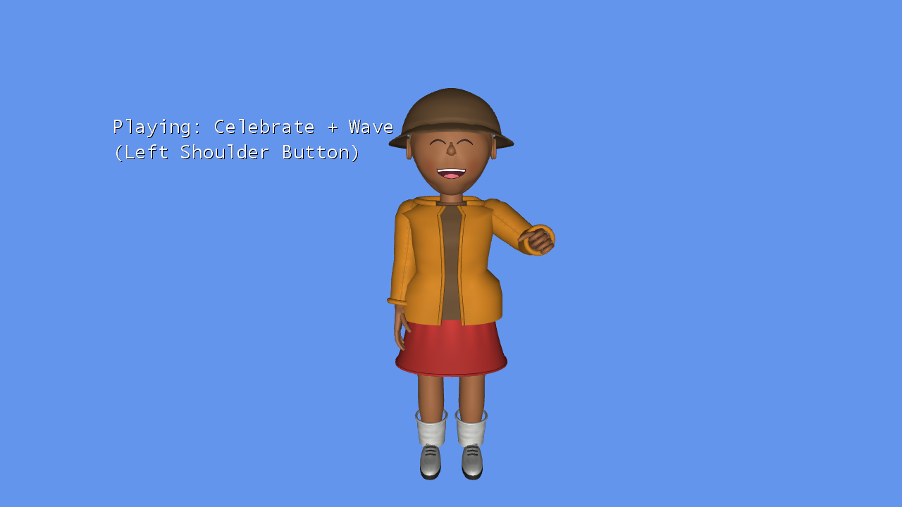 The running sample: a CNA avatar playing Celebrate and Wave simultaneously.