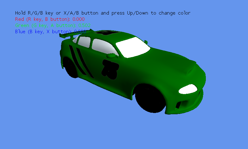 A green sports car with white windows and headlight lenses against a blue background.