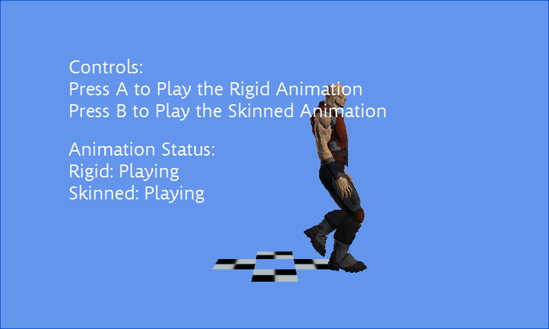 A walking skinned character beside a falling checkerboard cube.