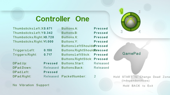 The Input Reporter showing live values for every control on a connected gamepad.