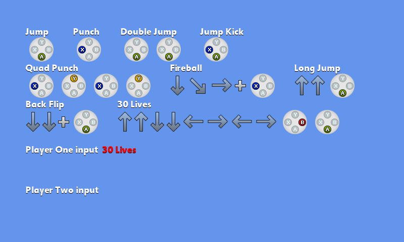 The move list, the recognized 30 Lives move and its buffered input sequence.
