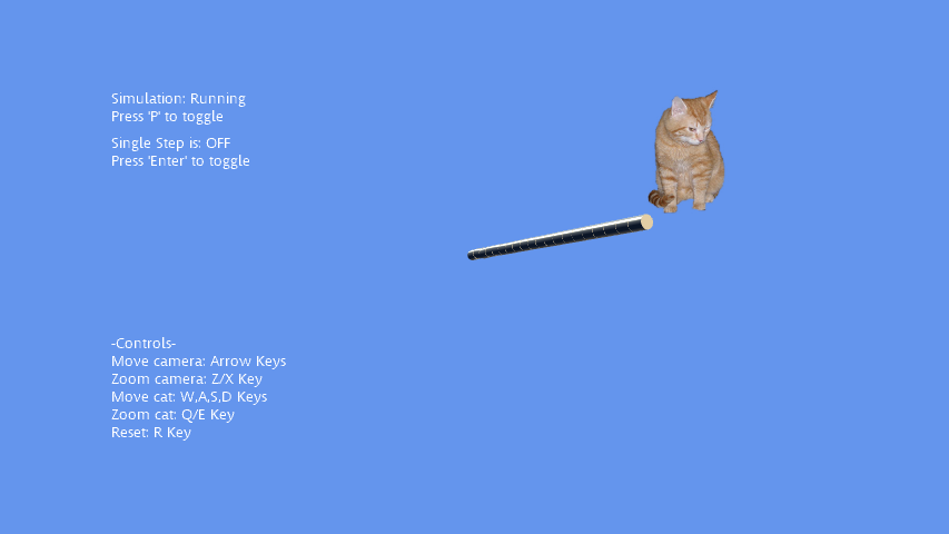 A cat above a shaded cylinder chain reaching toward it on a blue background.