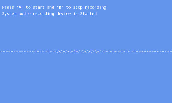 A white microphone waveform and recording status on a blue screen.