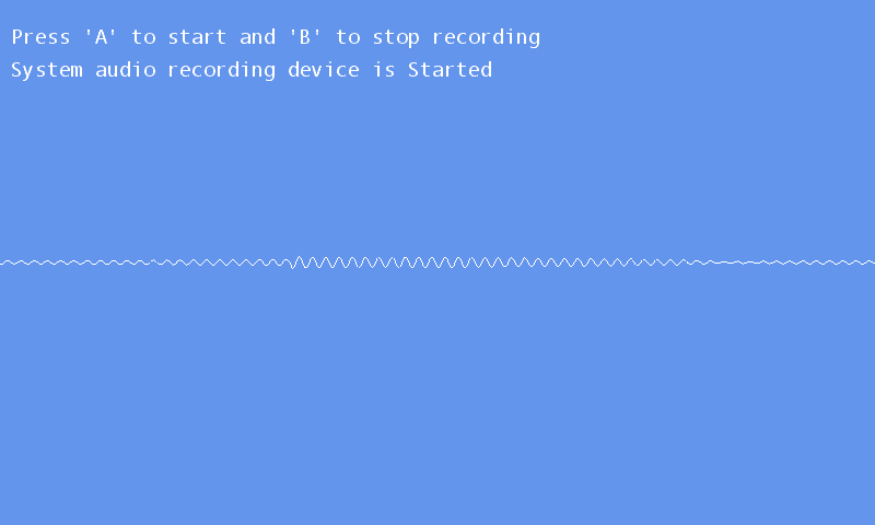 The microphone is recording and its white audio waveform is drawn across a blue screen.