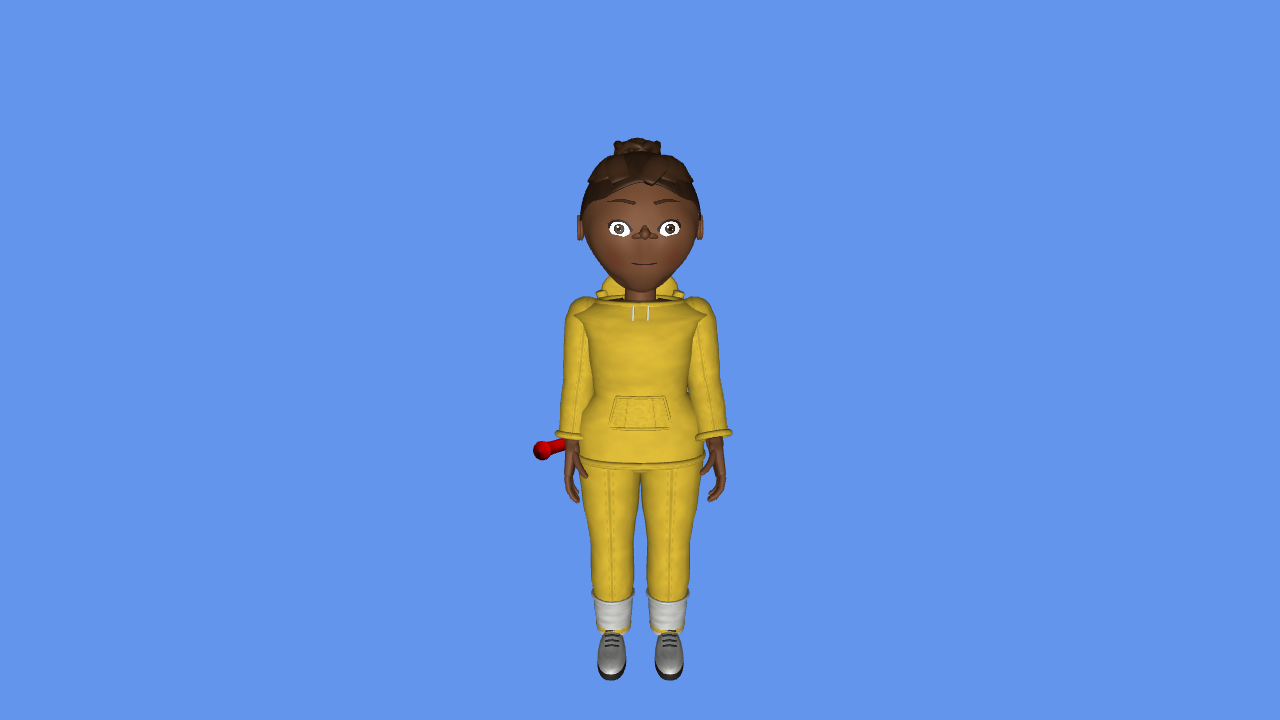 The running sample: a CNA avatar holding a baseball bat near its right hand.