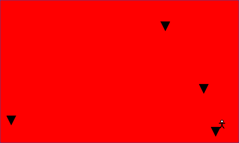 A falling black block touches the stick-figure player, turning the background red.