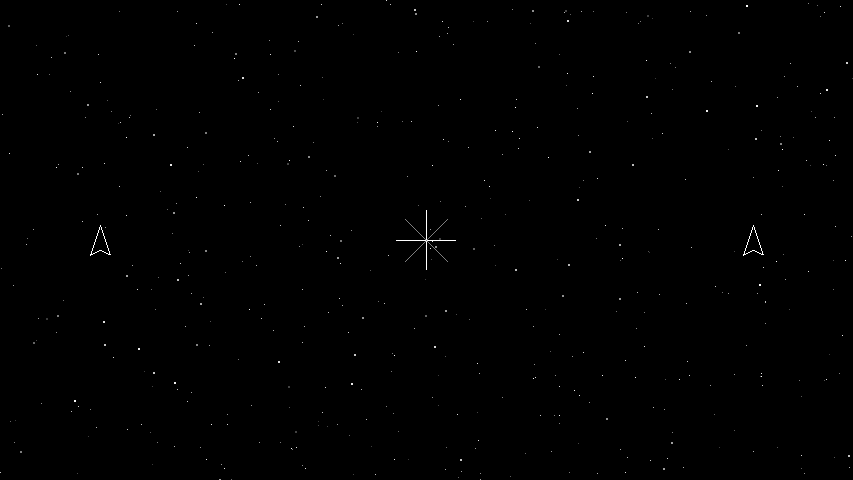 A starfield with two Spacewar ships and a sun, drawn entirely from points and lines.