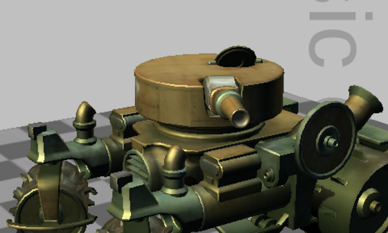 An animated tank rendered with XNA's BasicEffect in the Reach Graphics Demo.