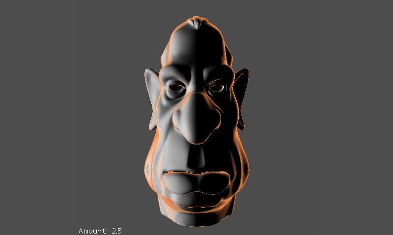 A sculpted head outlined by a warm orange rim light against a grey background.