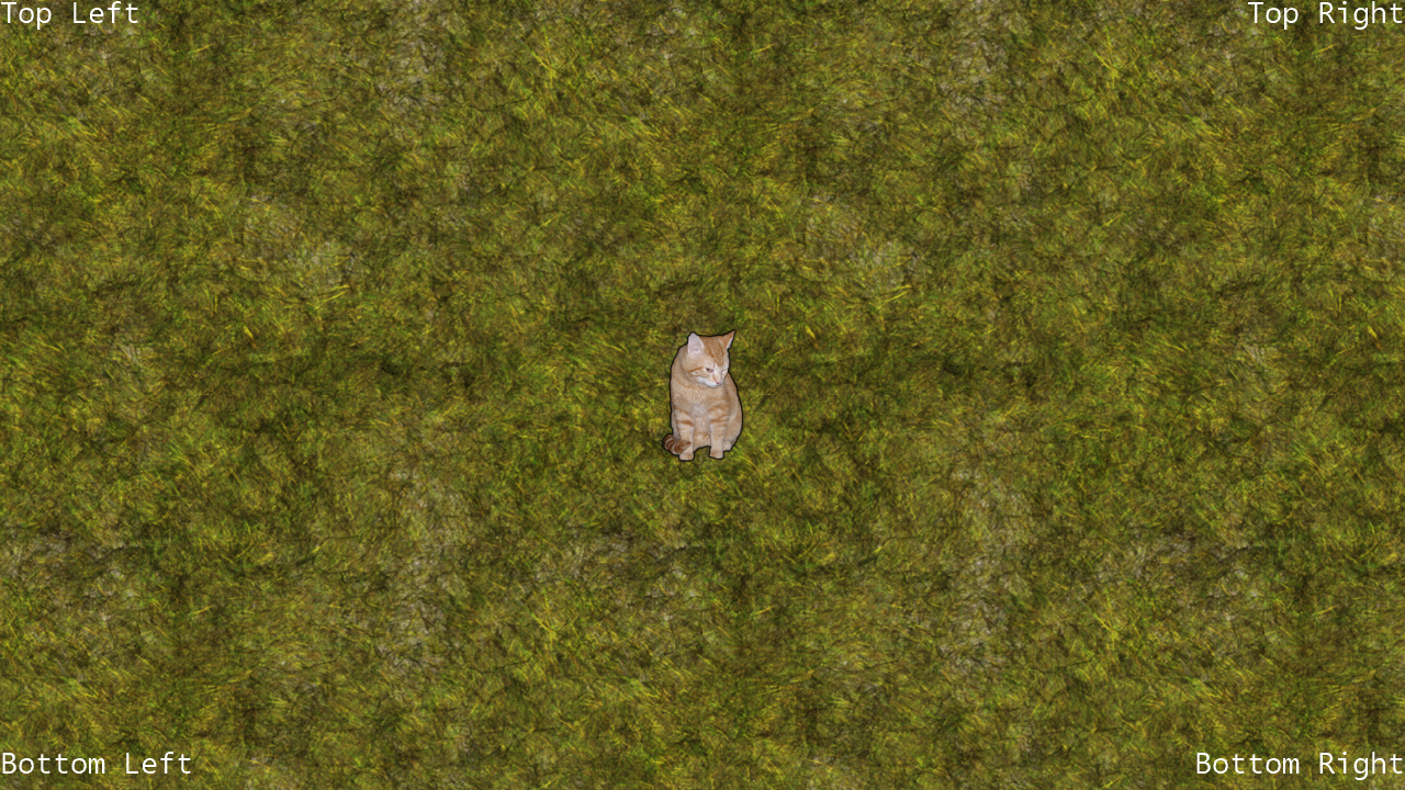 A cat on a tiled grass background with labels aligned to the four edges of the title-safe area.