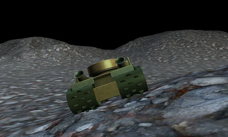 Green tank on the rocky, sloping terrain in the running game.