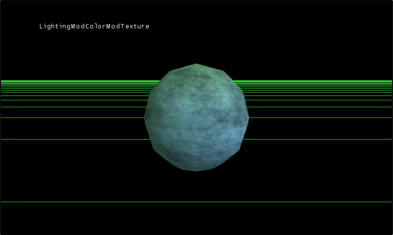A lit, textured sphere rendered by the sample’s LightingModColorModTexture technique.