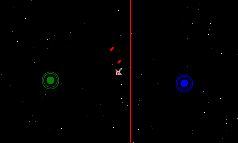 The running game during simultaneous movement and firing, with green and blue virtual thumbsticks visible.