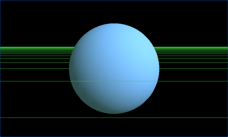 A blue sphere shaded by directional and ambient light above a green reference grid.