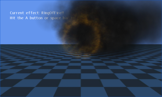 A smoky orange ring of fire above a blue checkerboard floor.